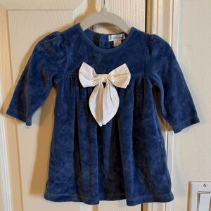 Kissy Kissy Navy Blue Velour Baby Dress with Bow